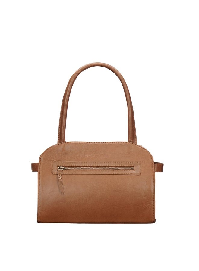 RINEZZA Genuine Leather Satchel Handbag for Women,Gold-Tone Buckle, Tan - Image 2